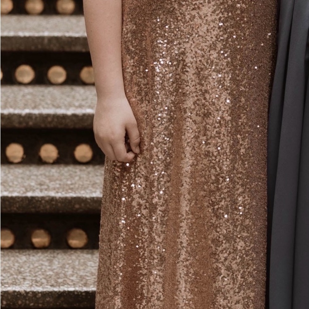 Revelry Rose Gold Sequin Junior Bridesmaid/Flower Girl Dress Size J14